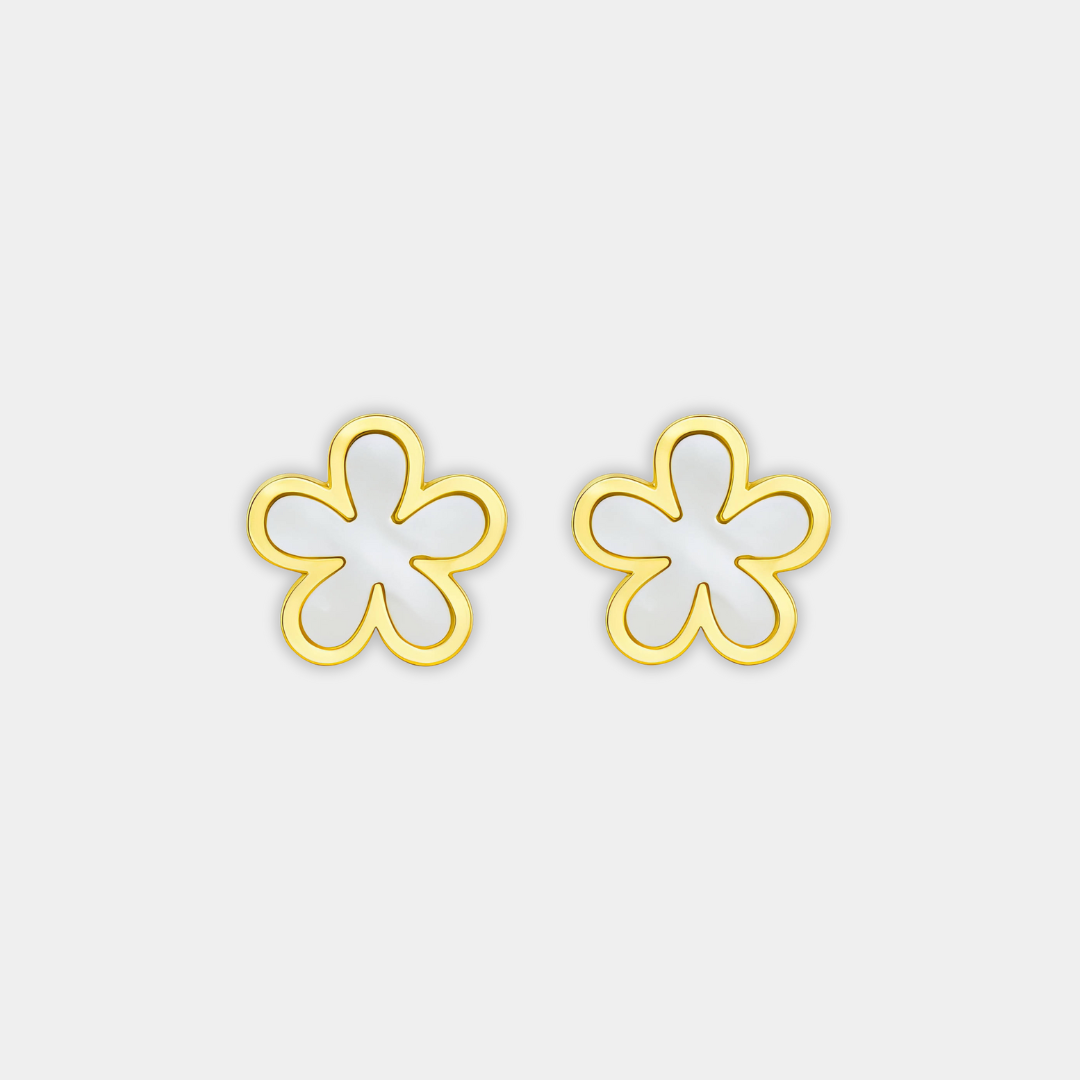 Gold Stud Earrings Éabha with Flower