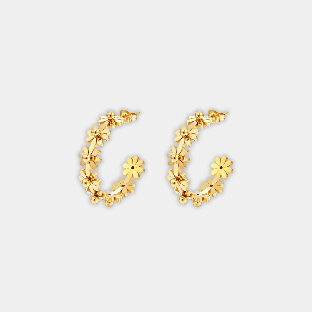 Gold Hoop Earrings Aoibhinn with Daisy Flowers