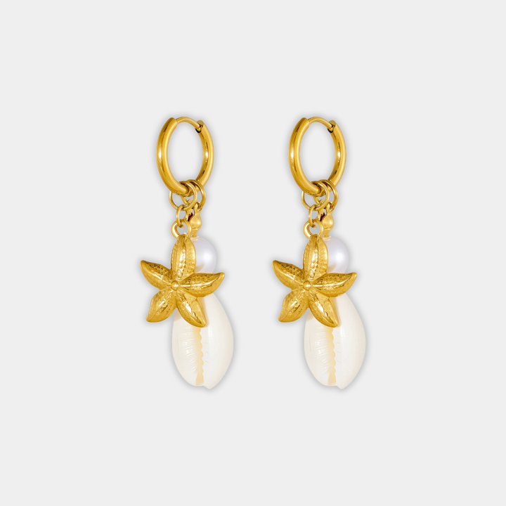 Gold Drop Earrings Sadhbh with Starfish &amp; Shell