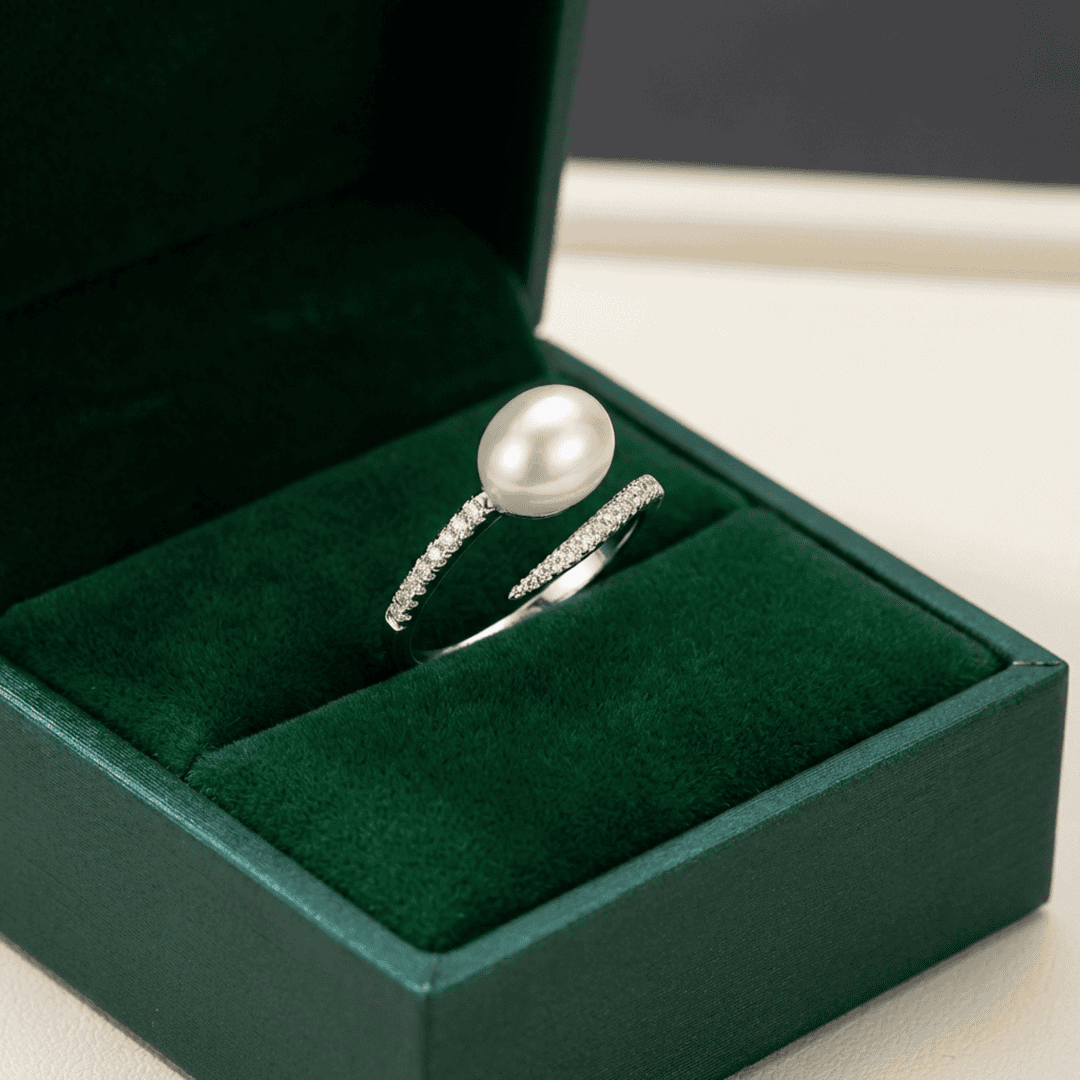 Silver Open Ring Darina with Pearl and Pavé Band