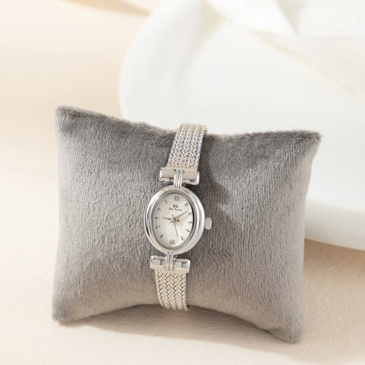 Silver Watch Fionnuala with Oval Dial and Woven Strap