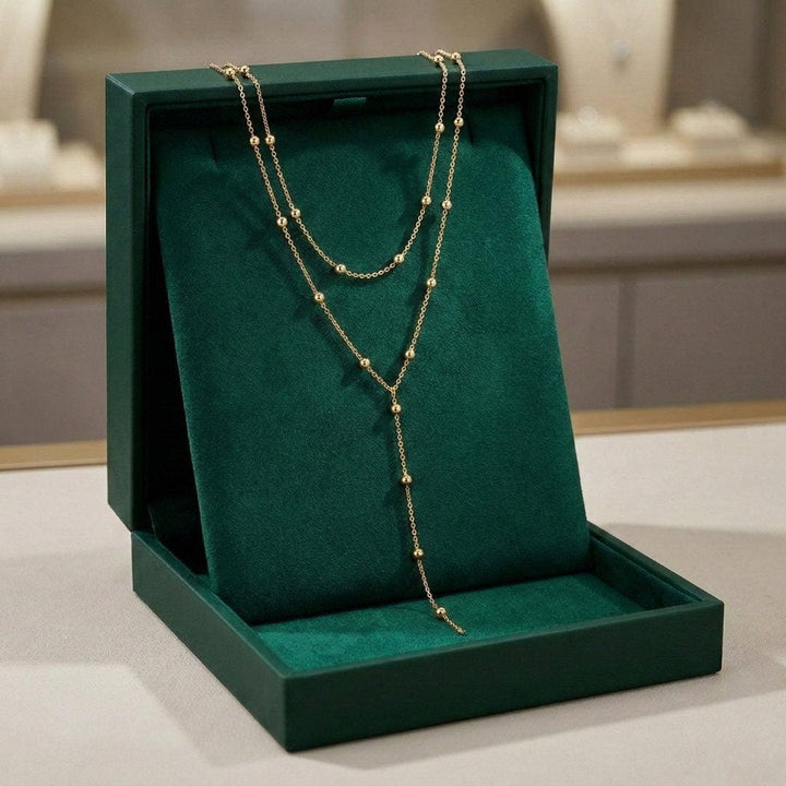 Gold Beaded Necklace Riona with Y-Drop