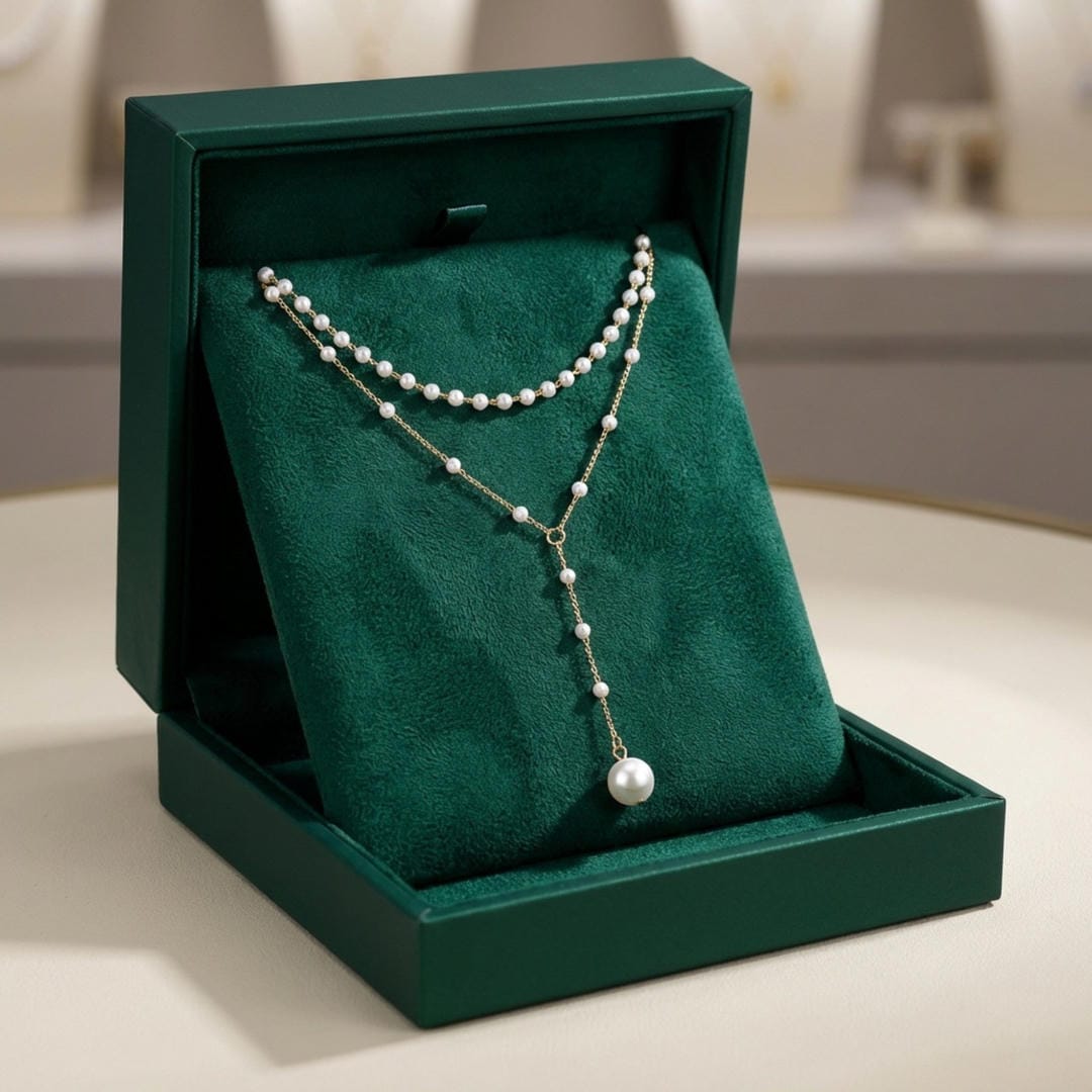 Gold Beaded Necklace Aoife with Pearl Lariat Drop