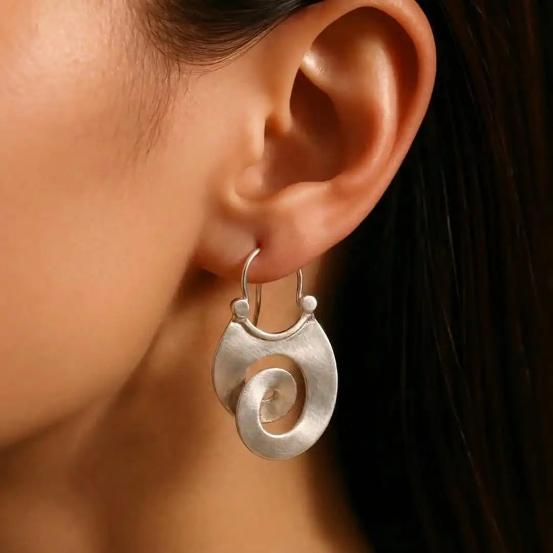 Silver Hoop Earrings Kenmare with Spiral Design