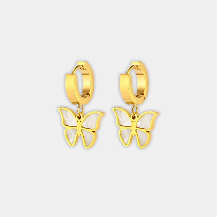 Gold Huggie Earrings Gráinne with Butterfly