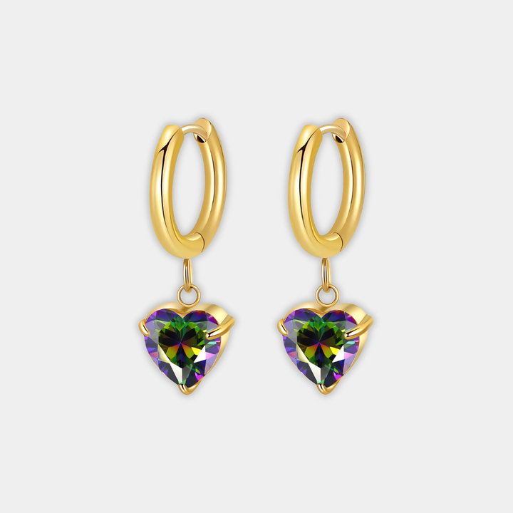 Gold Drop Earrings Róisín with Iridescent Heart Crystal