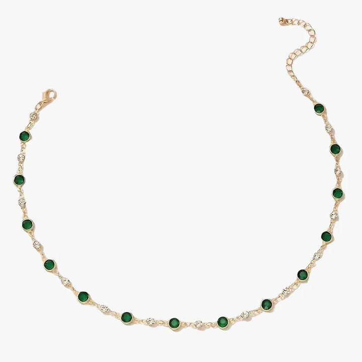 Gold Necklace Bríd with Emerald Green Crystals