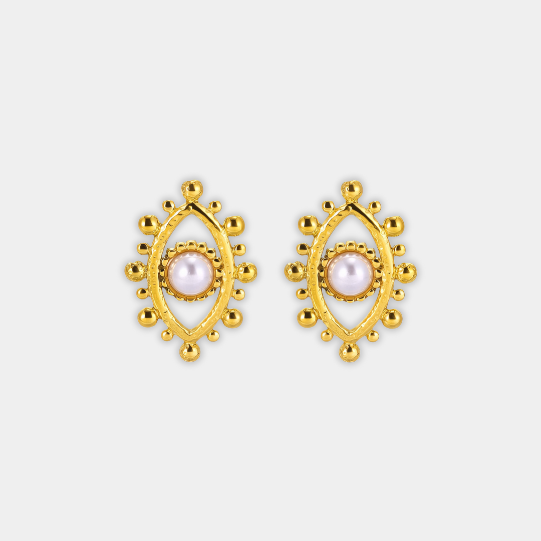 Gold Stud Earrings Clíona with Pearl