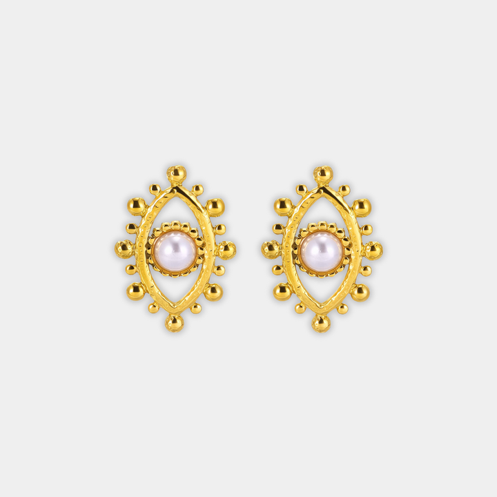 Gold Stud Earrings Clíona with Pearl