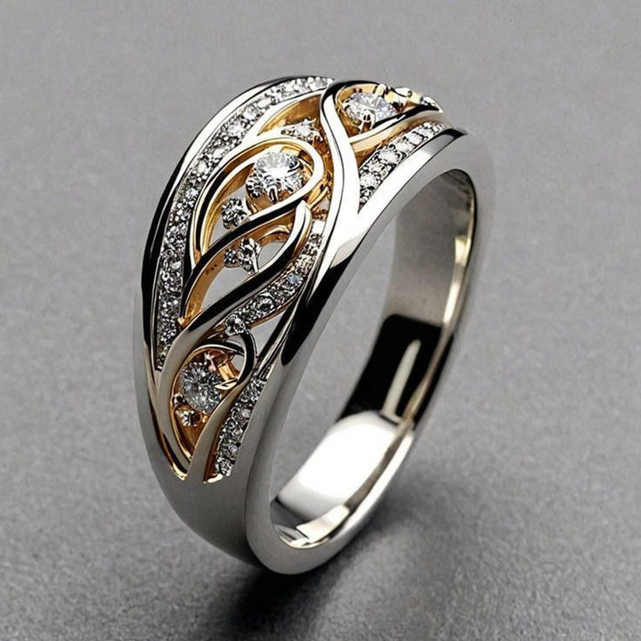 Gold &amp; Silver Ring Muirne with Crystals