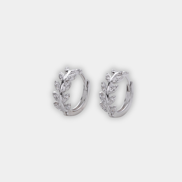 Silver Hoop Earrings Aisling with Laurel Leaf Motif