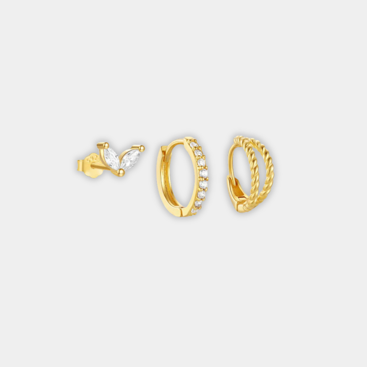 Gold Hoop Earring Set Eithne with Crystals