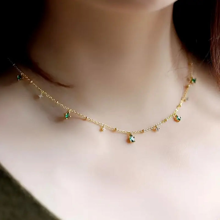 Gold Charm Necklace Eithne with Emeralds
