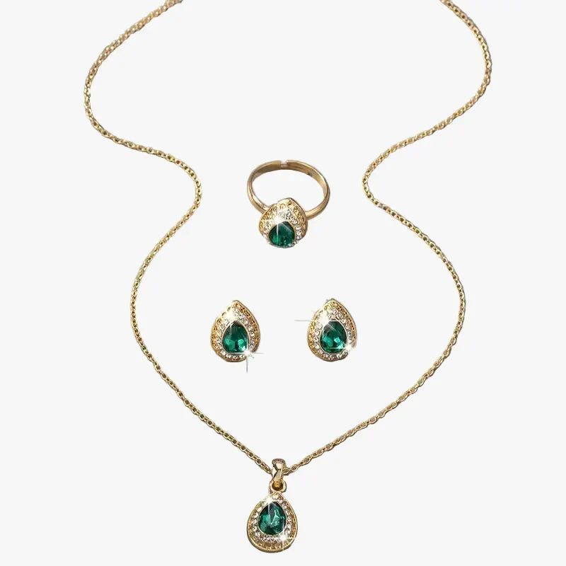 Gold Necklace Set Deirdre with Emerald Drop