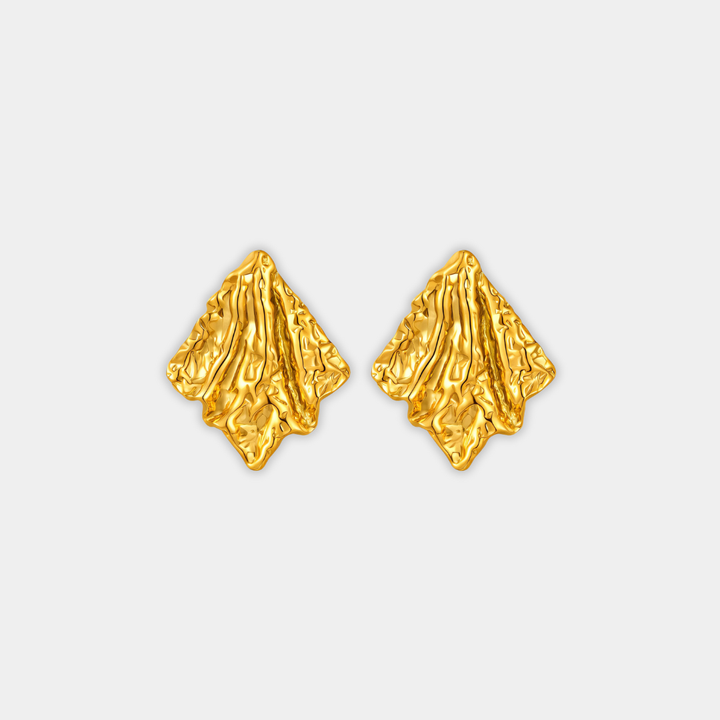 Gold Stud Earrings Fionnuala with Textured Leaf Design