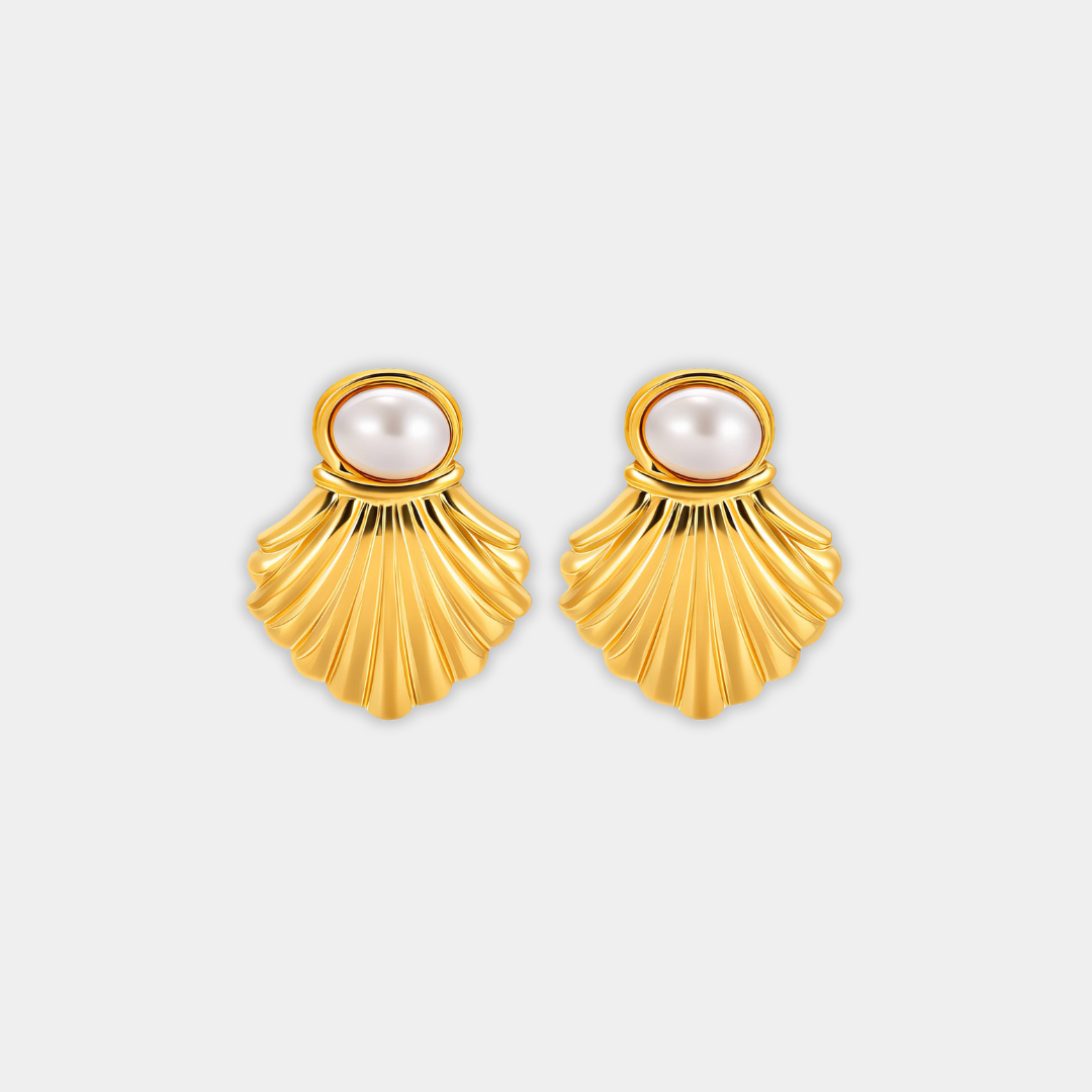 Gold Pearl Shell Stud Earrings Treasa
