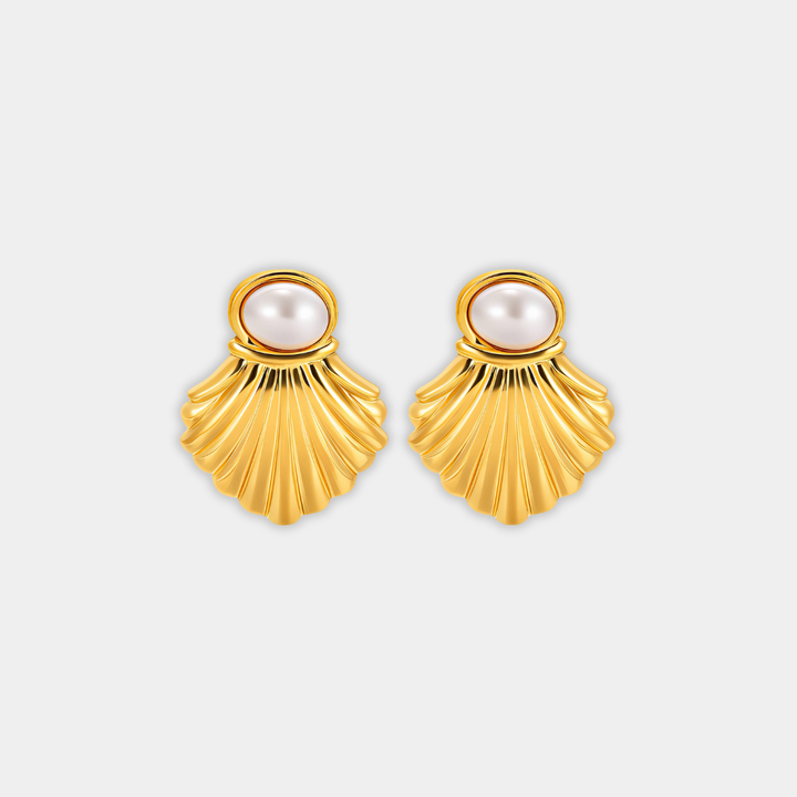 Gold Pearl Shell Stud Earrings Treasa