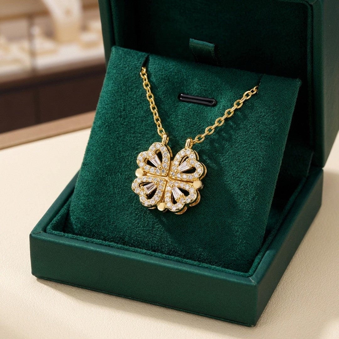 Gold Necklace Aisling with Clover Hearts and Zirconia