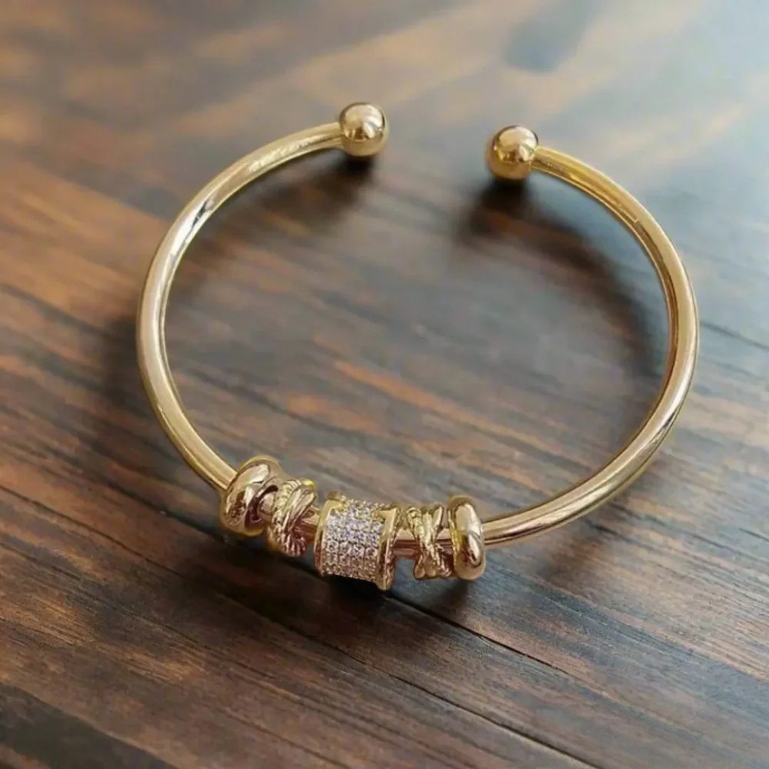 Gold Cuff Bracelet Aisling with Zirconia Beads