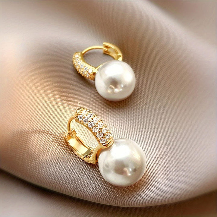Gold Huggie Earrings Eithne with Pearl Drop