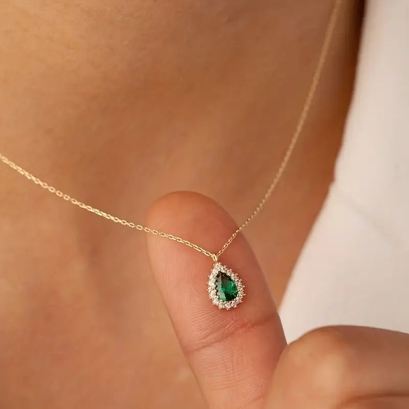 Gold Necklace Deirdre with Emerald Teardrop