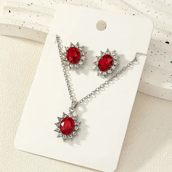 Silver Necklace Set Saoirse with Ruby
