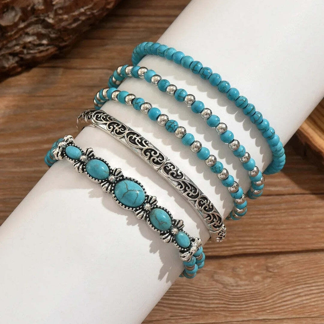 Silver Beaded Bracelet Set Niamh with Turquoise