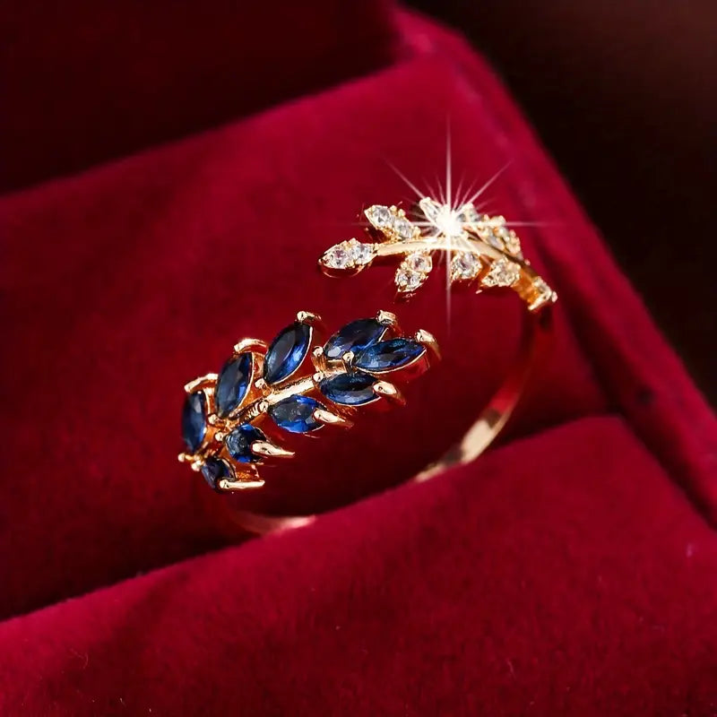 Gold Open Ring Béibhinn with Sapphire and Zirconia