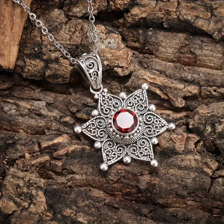Silver Necklace Nuala with Ruby Star