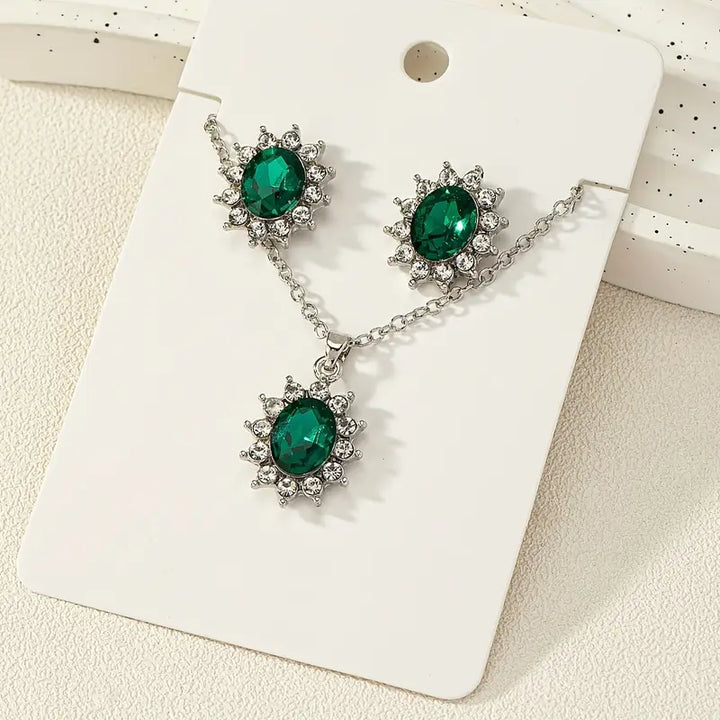 Silver Jewellery Set Siobhán with Green Oval Stones