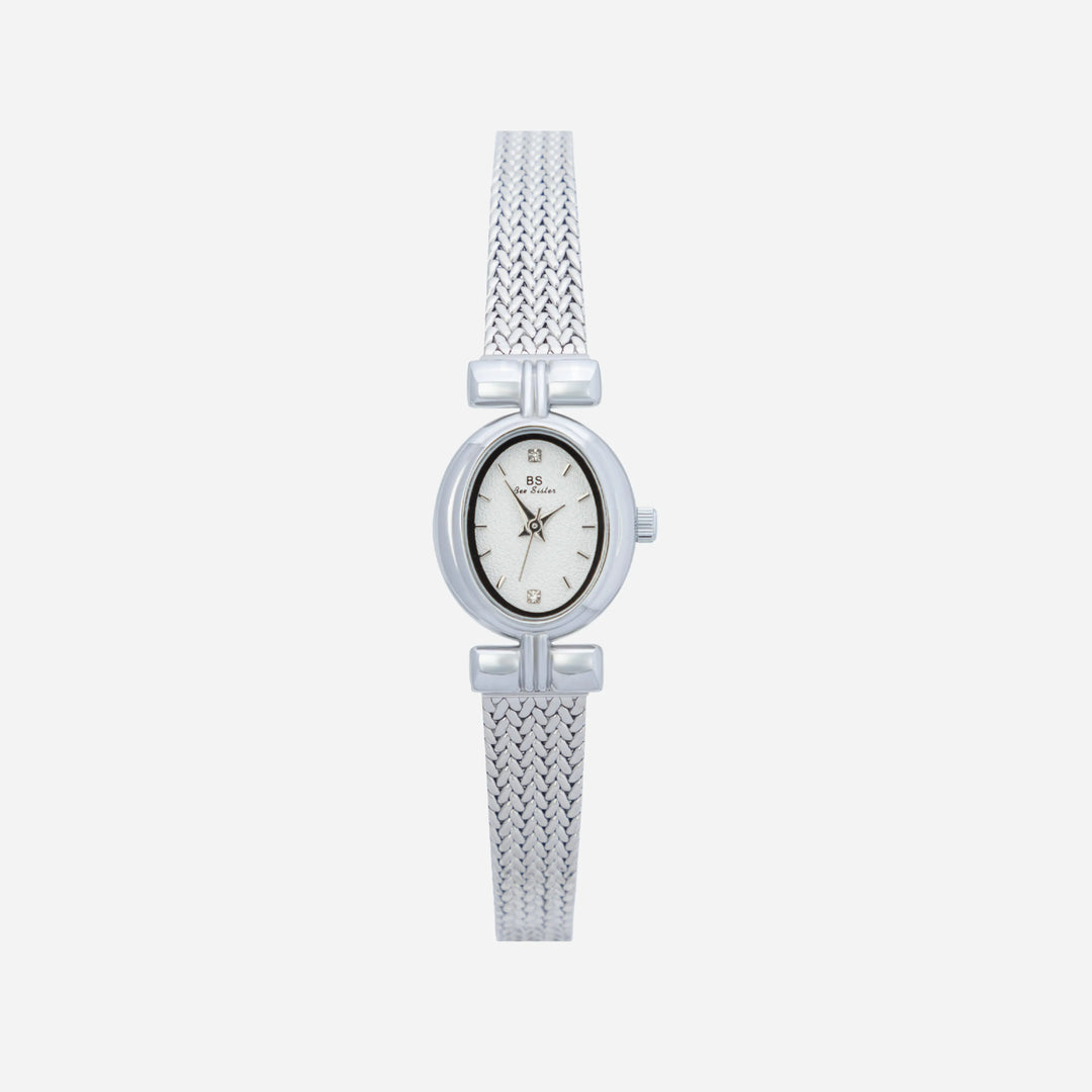 Silver Watch Fionnuala with Oval Dial and Woven Strap