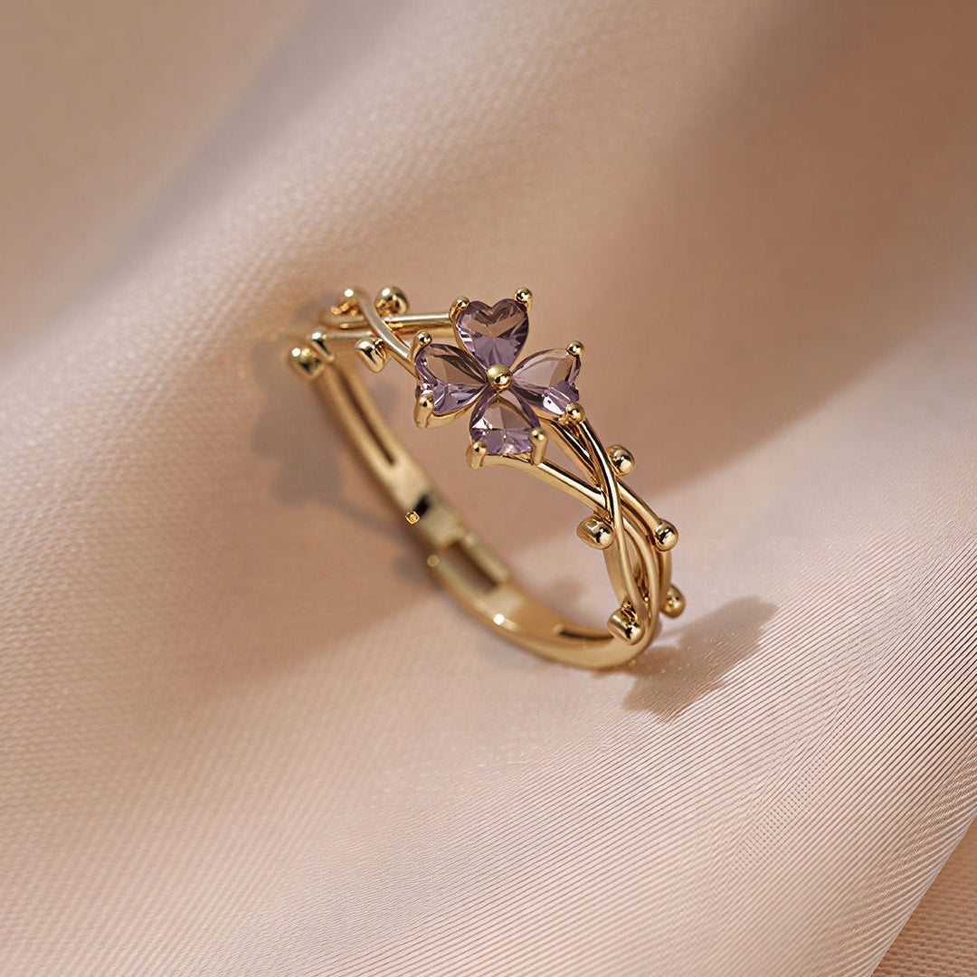 Gold Adjustable Ring Niamh with Amethyst