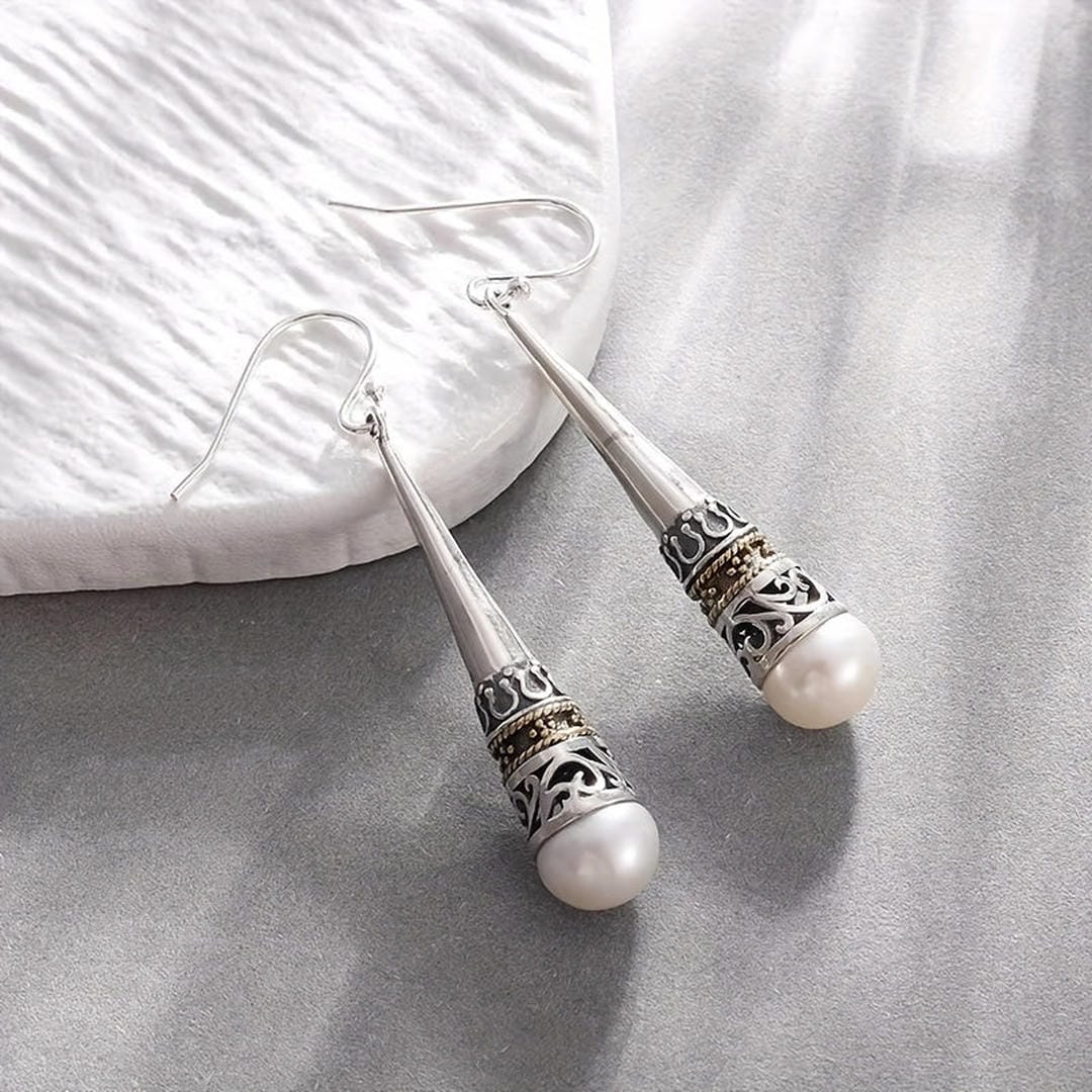 Silver Drop Earrings Emer with Pearl