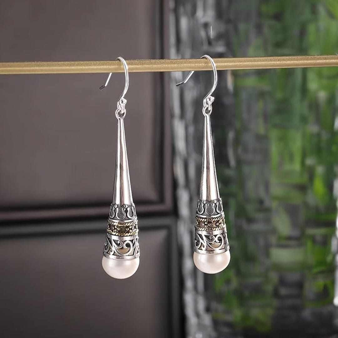 Silver Drop Earrings Emer with Pearl