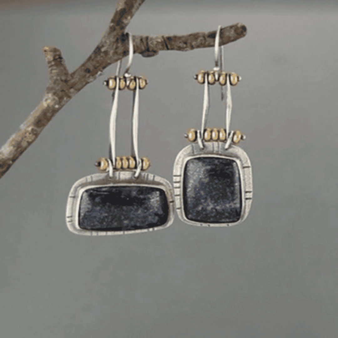 Silver Drop Earrings Adare with Grey Stone