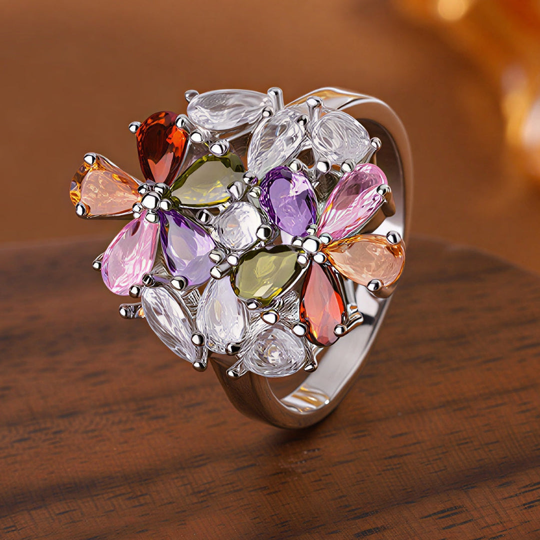 Silver Statement Ring with Multicoloured Zirconia