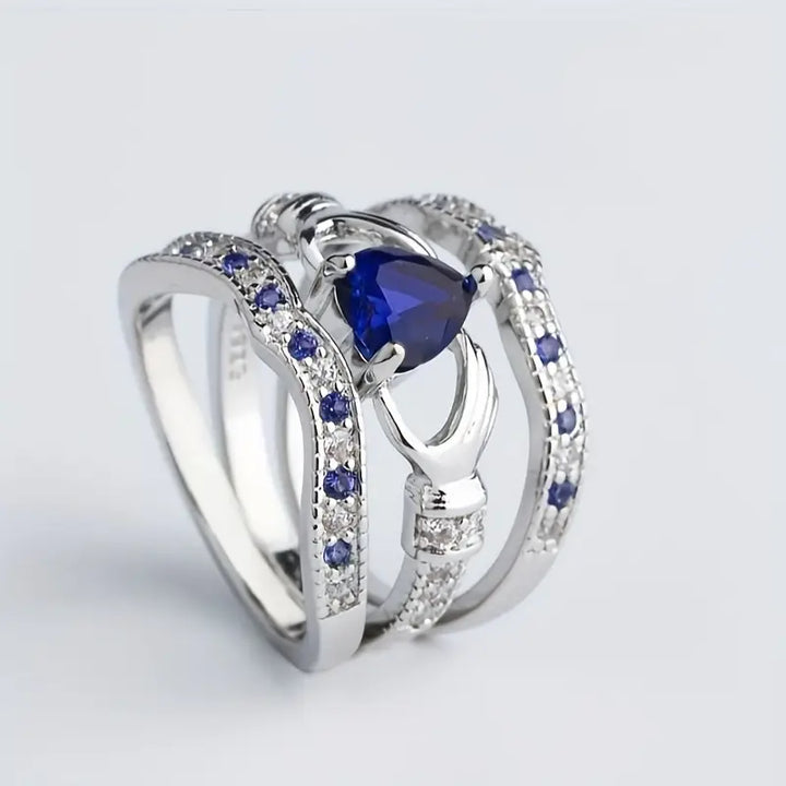 Silver Ring Set Niamh with Sapphire Heart