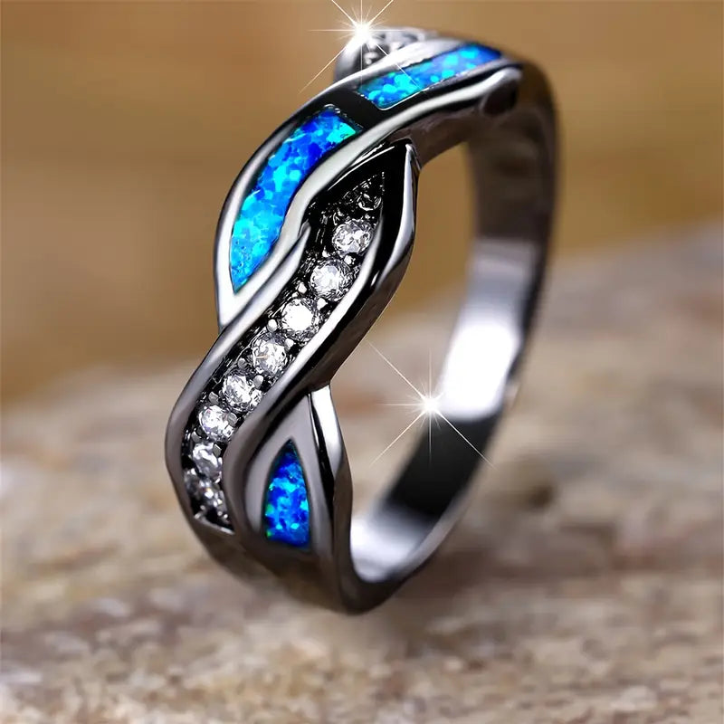 Black Ring Aisling with Blue Opal