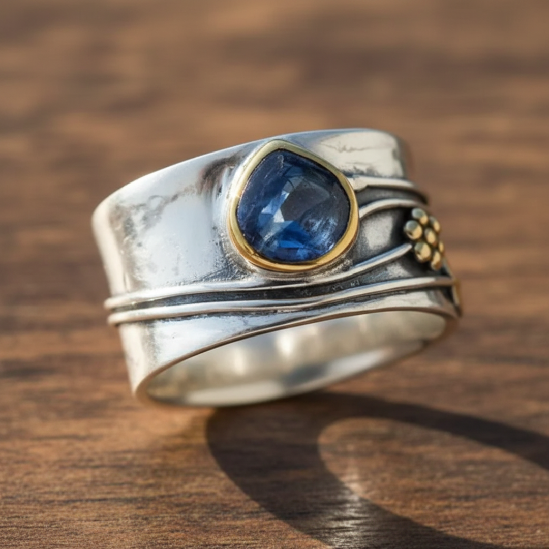 Gold &amp; Silver Band Ring Saoirse with Sapphire