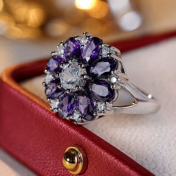 Silver Ring Gráinne with Amethyst Flower