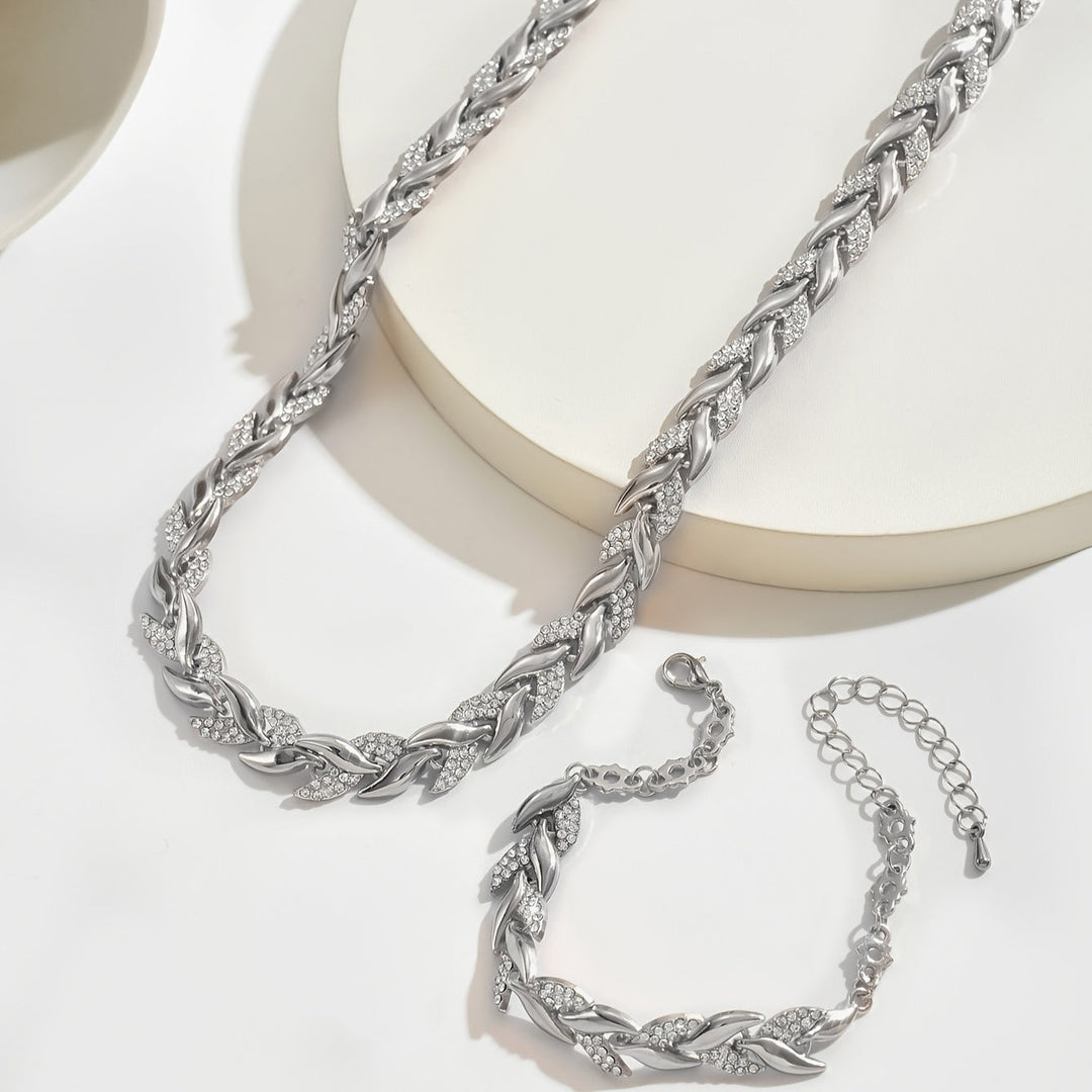 Rose Gold Necklace Set Saoirse with Laurel Leaves