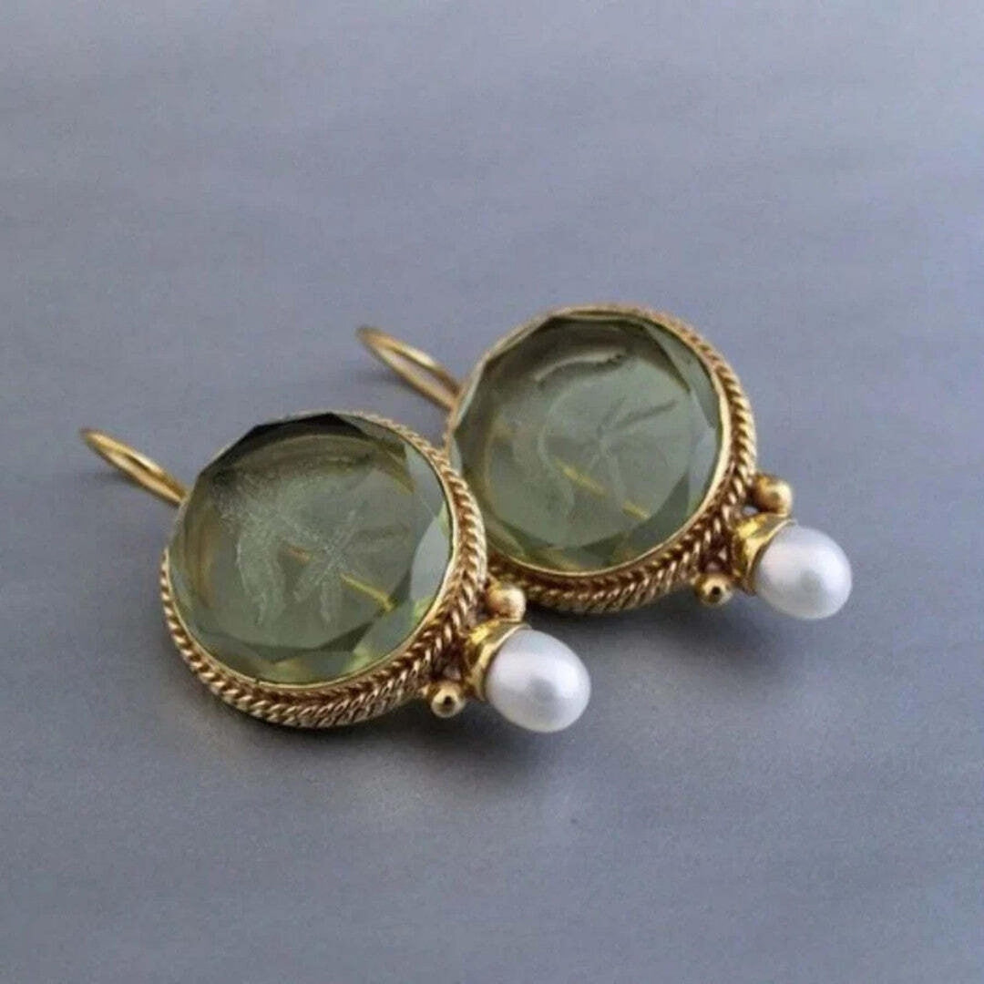 Gold Drop Earrings Killarney with Jade and Pearls