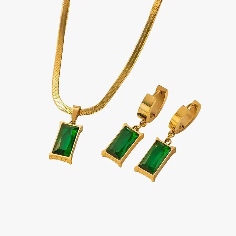 Gold Necklace Set Áine with Emerald