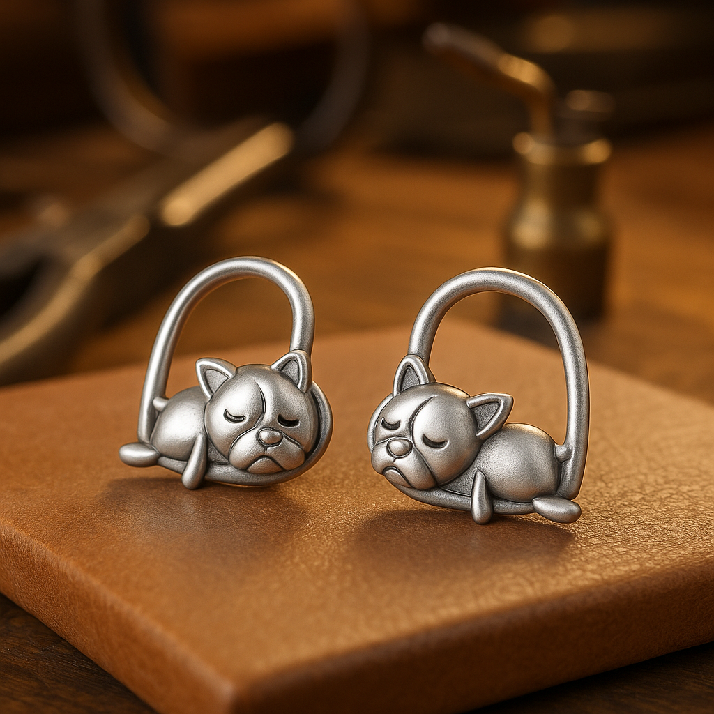 Sterling Silver Huggie Earrings with Sleeping Dog