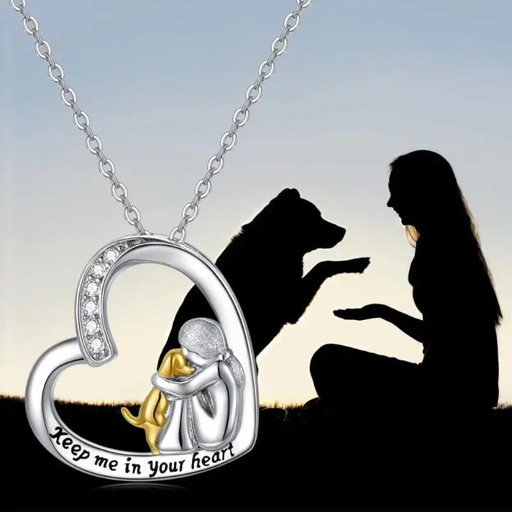 Silver Necklace Dáiríne with Gold Dog Hug and Heart