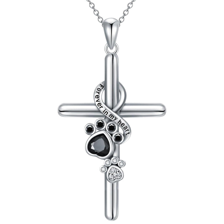 Sterling Silver Necklace with Cross and Paw Prints