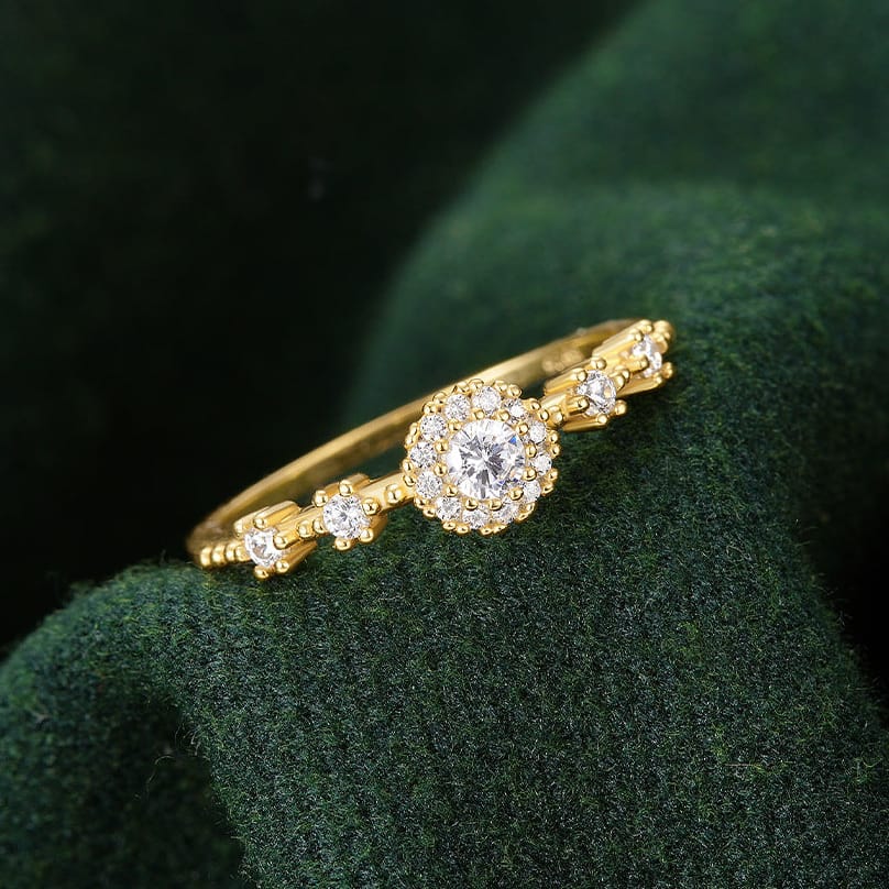 Gold Halo Ring Saoirse with Crystals