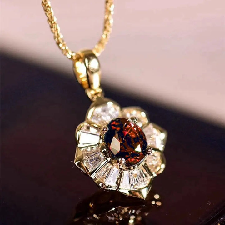 Gold Necklace Aisling with Ruby and Zirconia