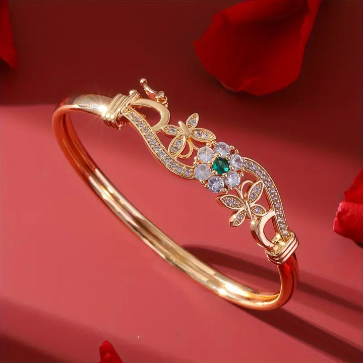 Gold Bangle Bracelet Gráinne with Emerald &amp; Zirconia
