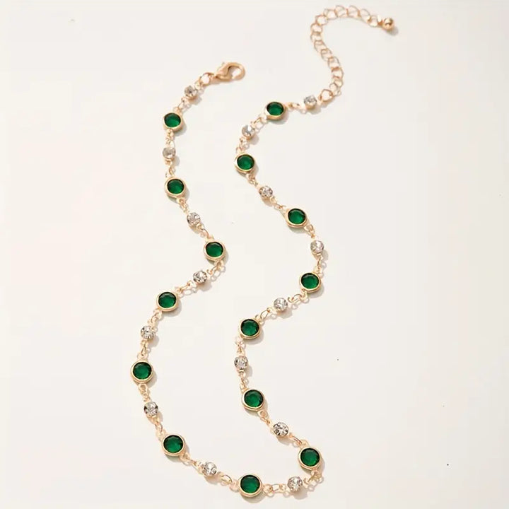 Gold Necklace Bríd with Emerald Green Crystals
